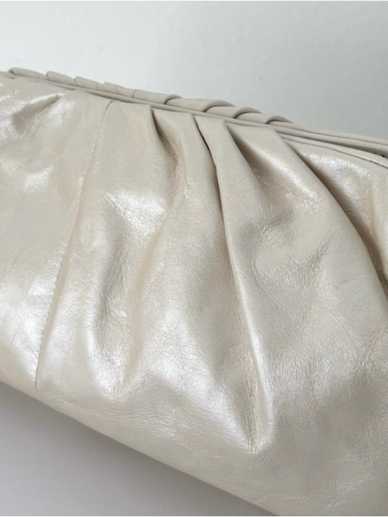 HOBO Handbags - HOBO Cream/Ivory Pearlized Pleated Angela Leather Clutch NWT